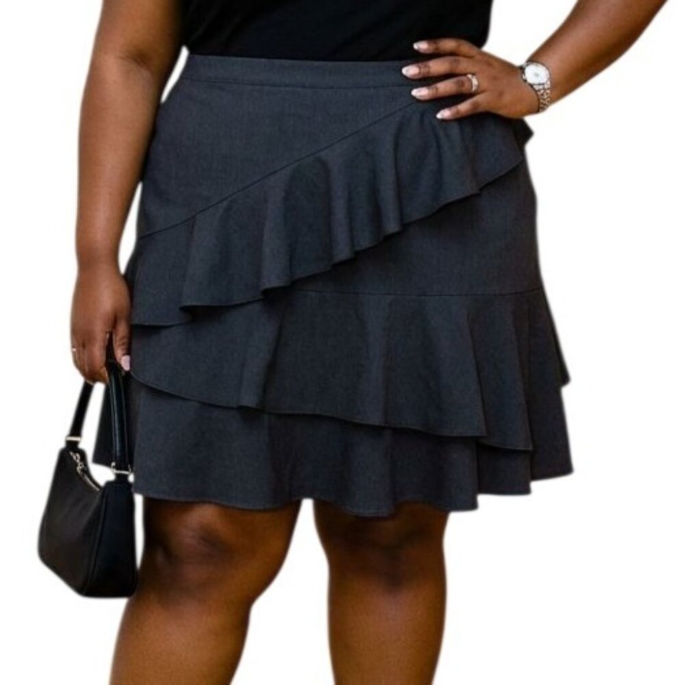 Vince Camuto Plus Size 18W Skirt Grey Asymmetrical Ruffle Exposed Back Zipper